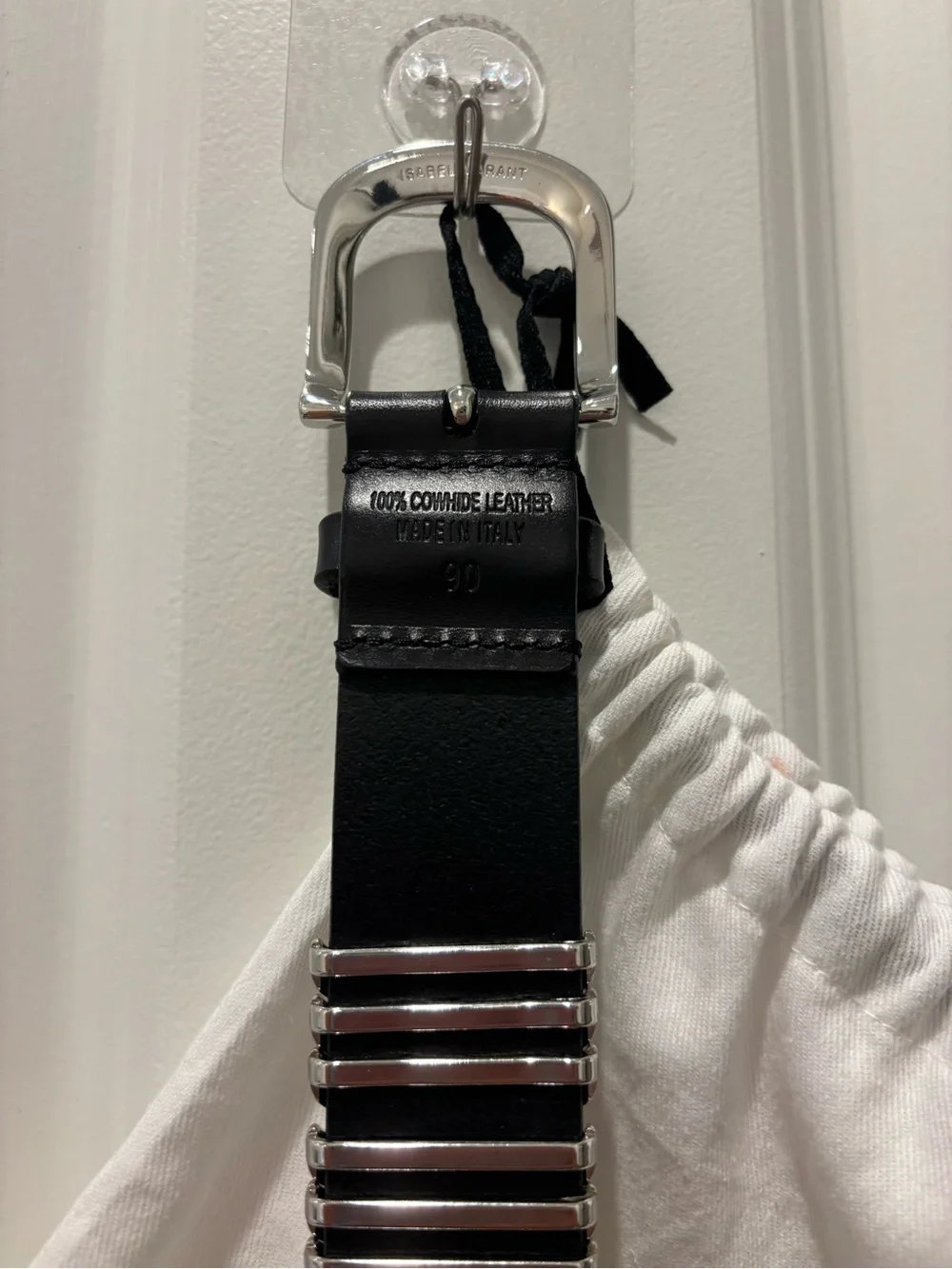 Isabel Marant Black Leather Belt with Silver Chevron Accents